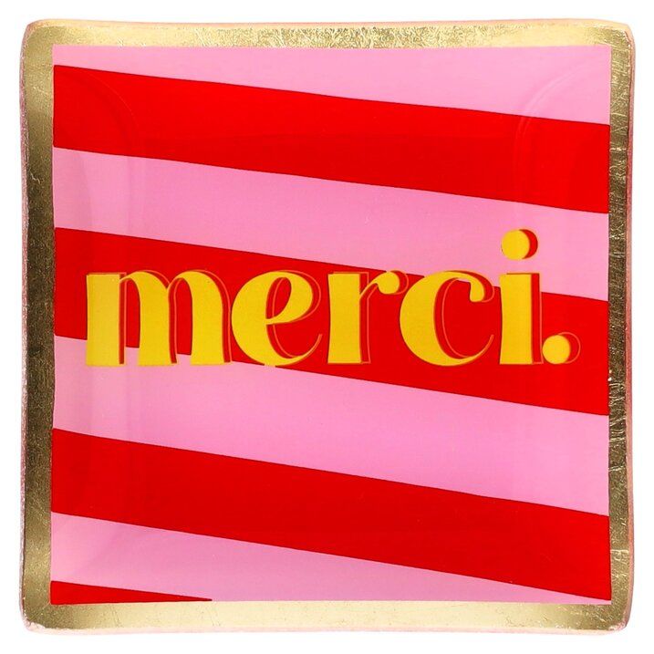 Love Plates, glass plate s, motive: Merci, pink/red