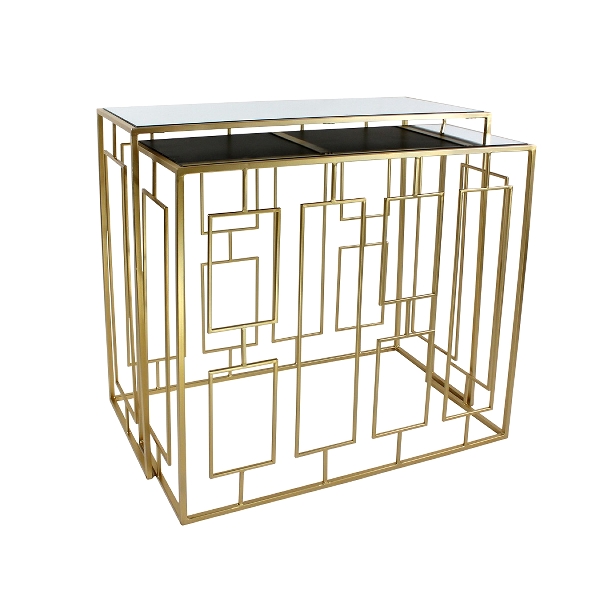Set of 2 pcs. sideboard Art Deco gold, iron/glass
