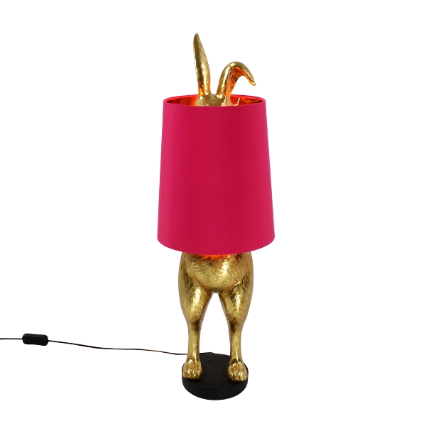 Table lamp Hiding Bunny®, gold/pink polyresin