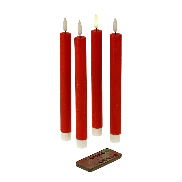 S/4 LED taper candle, bright red wax/plastic/LED