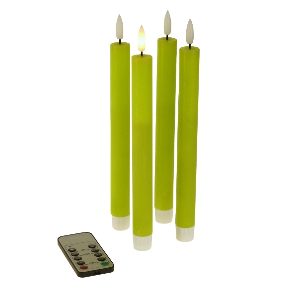 S/4 LED taper candle, green wax/plastic/LED
