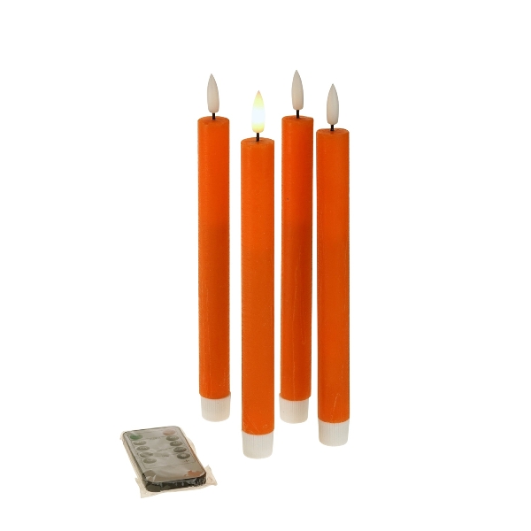 S/4 LED taper candle, orange, wax/plastic/LED
