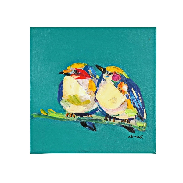 Ζωγραφισμένος Canvas 30x30cm Lovebirds - Turquoise