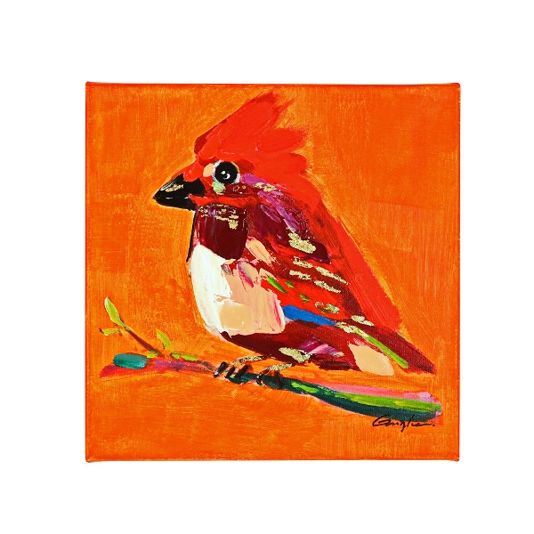 Ζωγραφισμένος Canvas 30x30cm Birdy - Πορτοκαλί/Κόκκινο