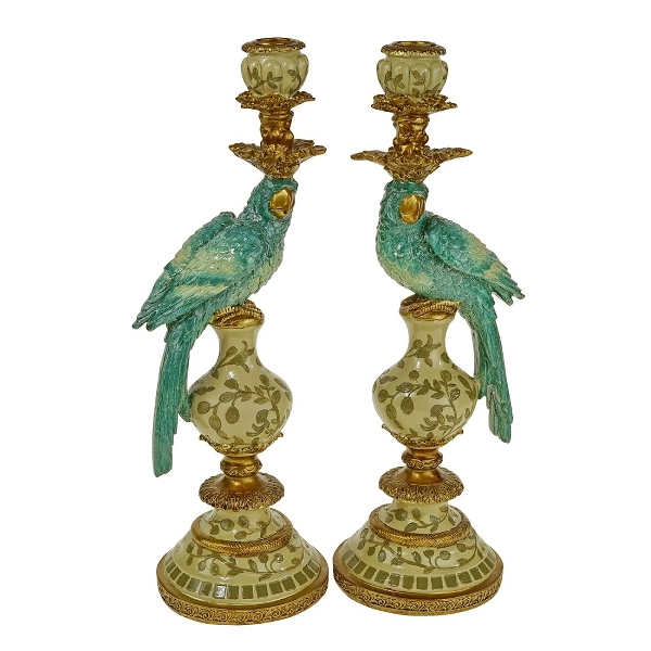 Κηροπήγιο 2 Τεμαχίων 14x13x39.5cm Παπαγάλοι Turquoise
