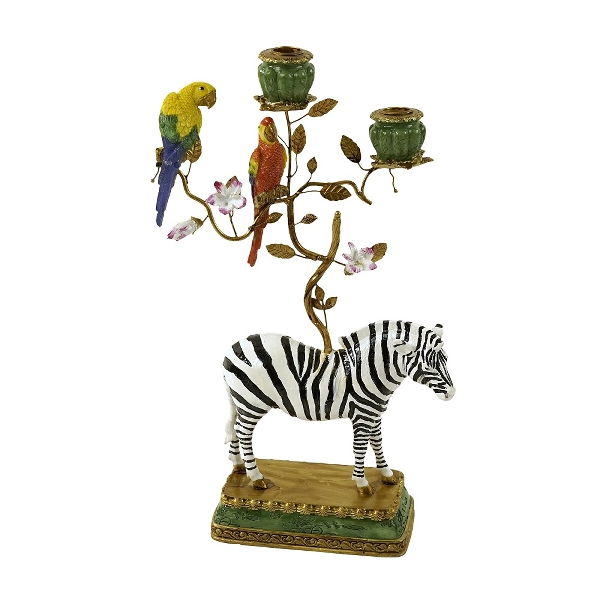 Candle holder Zebra poly/metal