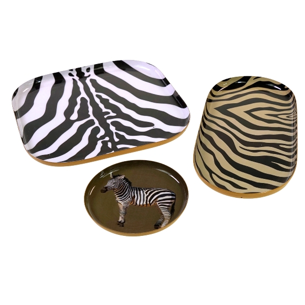 S/3 tray Zebra brown, metal