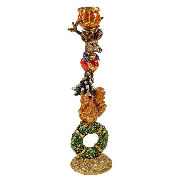 Candle holder squirrel on wreath