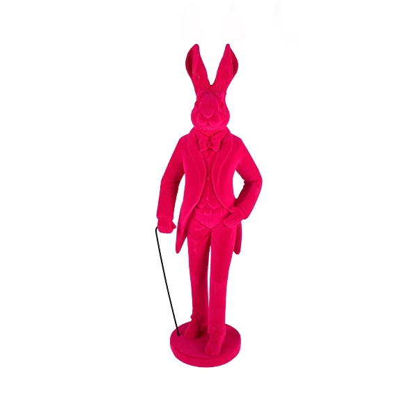Bunny w. walking stick, pink flocked