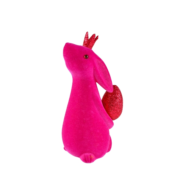 Bunny w. egg, magenta, flocked plastic