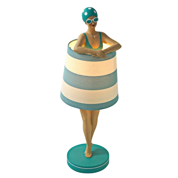 Table lamp lady in swimsuit, turquoise, polyresin