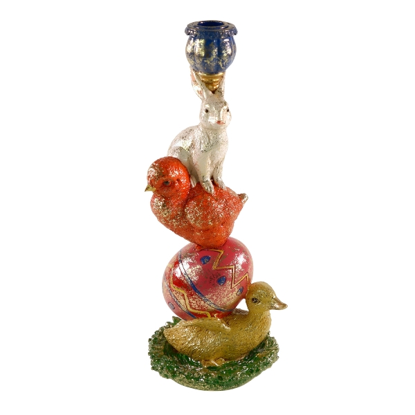 Candle holder rabbit on duck polyresin