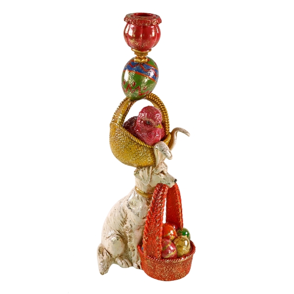 Candle holder chic on dog polyresin