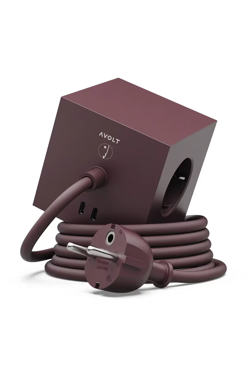 Extender Square 1 - USB-C με τρεις υποδοχές Schuko Type F και δύο θύρες USB-C 1,8Μ -Mulberry Red