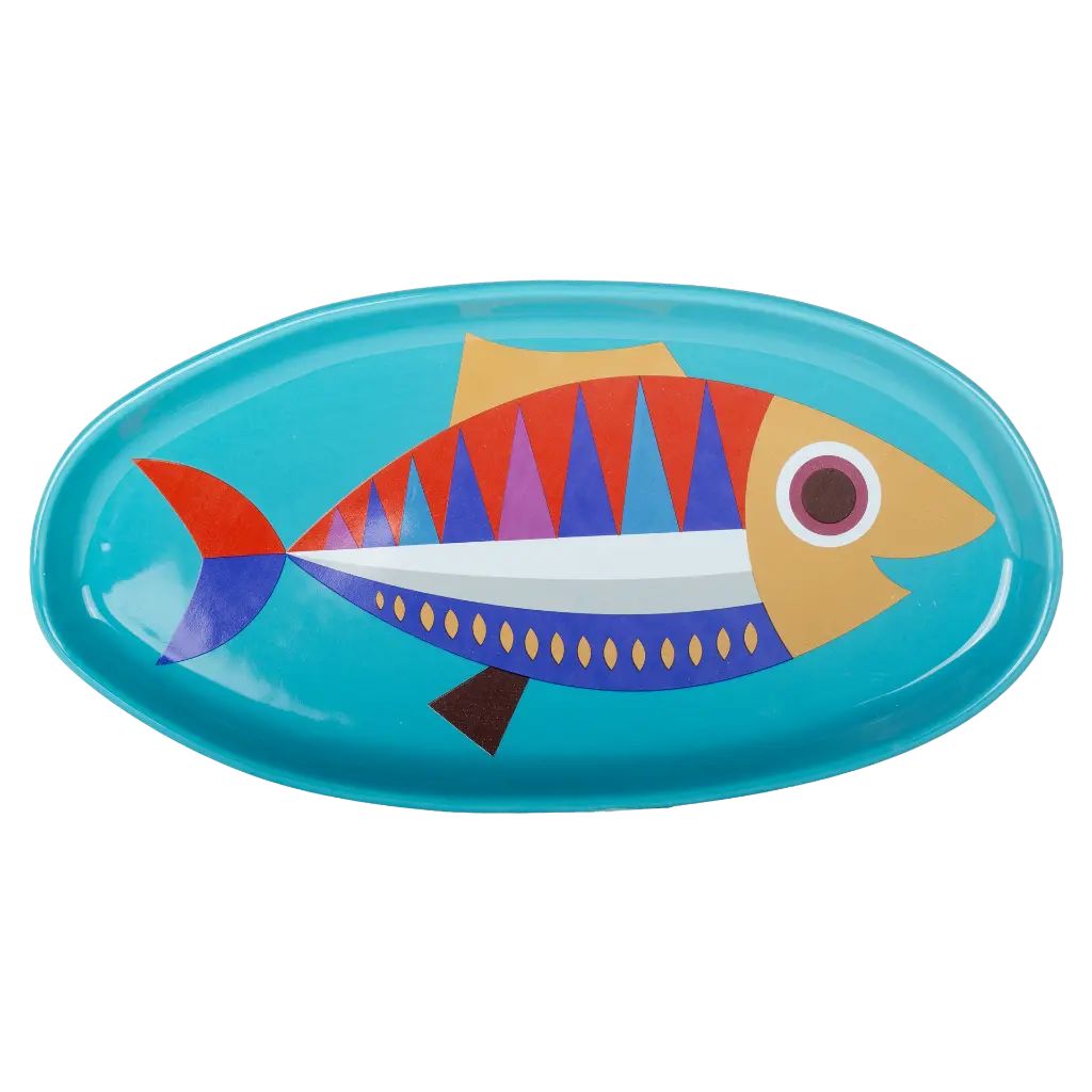 Sealife Long Fish Μπλε Πορσελάνινη Πιατέλα Σερβιρίσματος 35 × 18 cm