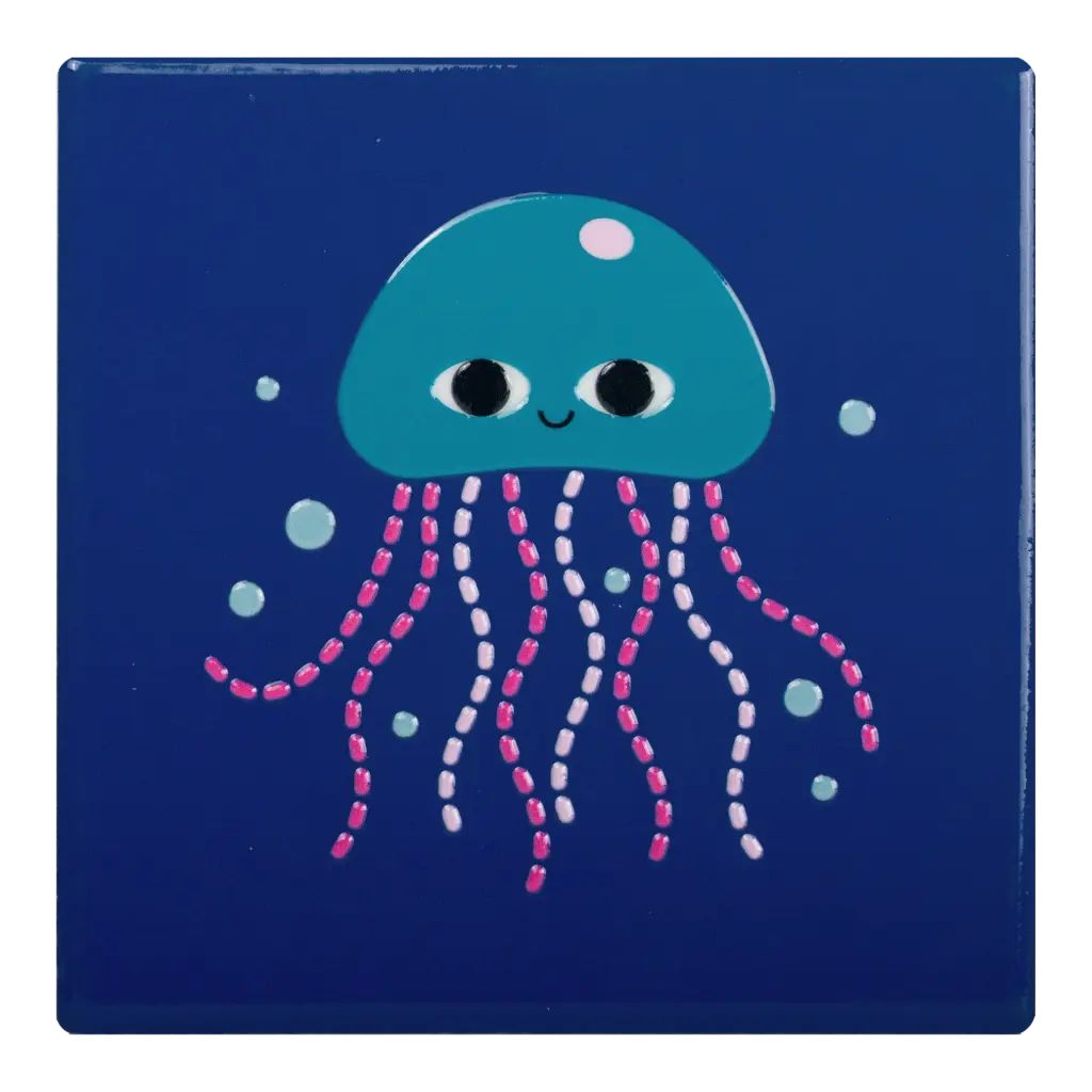 Sealife Jellyfish Μπλε Κεραμικό Σουβέρ 10 × 10 cm