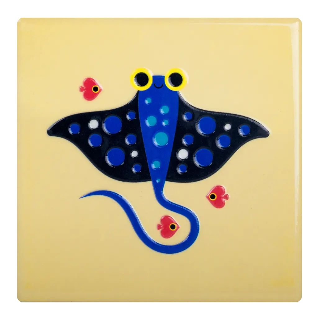 Sealife Stingray Κίτρινο Κεραμικό Σουβέρ 10 × 10 cm