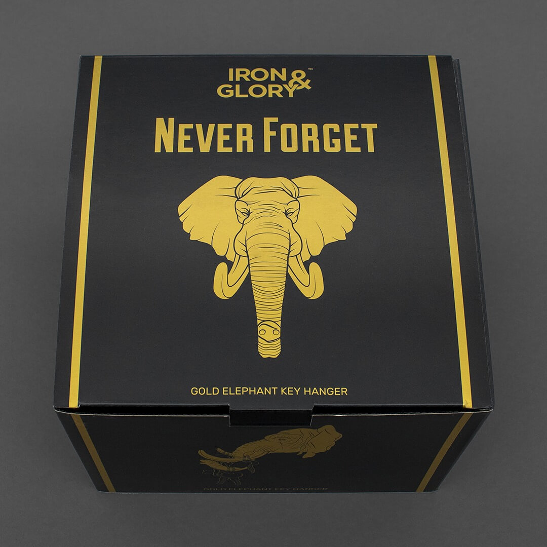 Iron & Glory Κρεμάστρα Χρυσός Ελέφαντας 13 cm x 14 cm x 10 cm - Never Forget