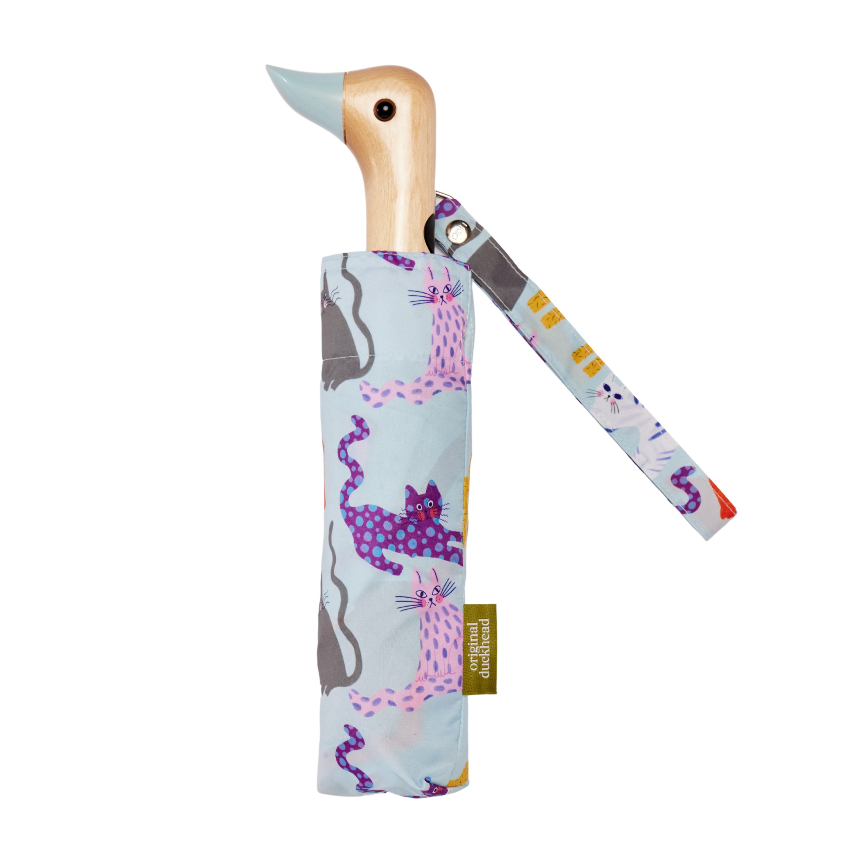 Ομπρέλα Τσέπης Arty Cats με Χερούλι Πάπια - Λευκό Πάγου