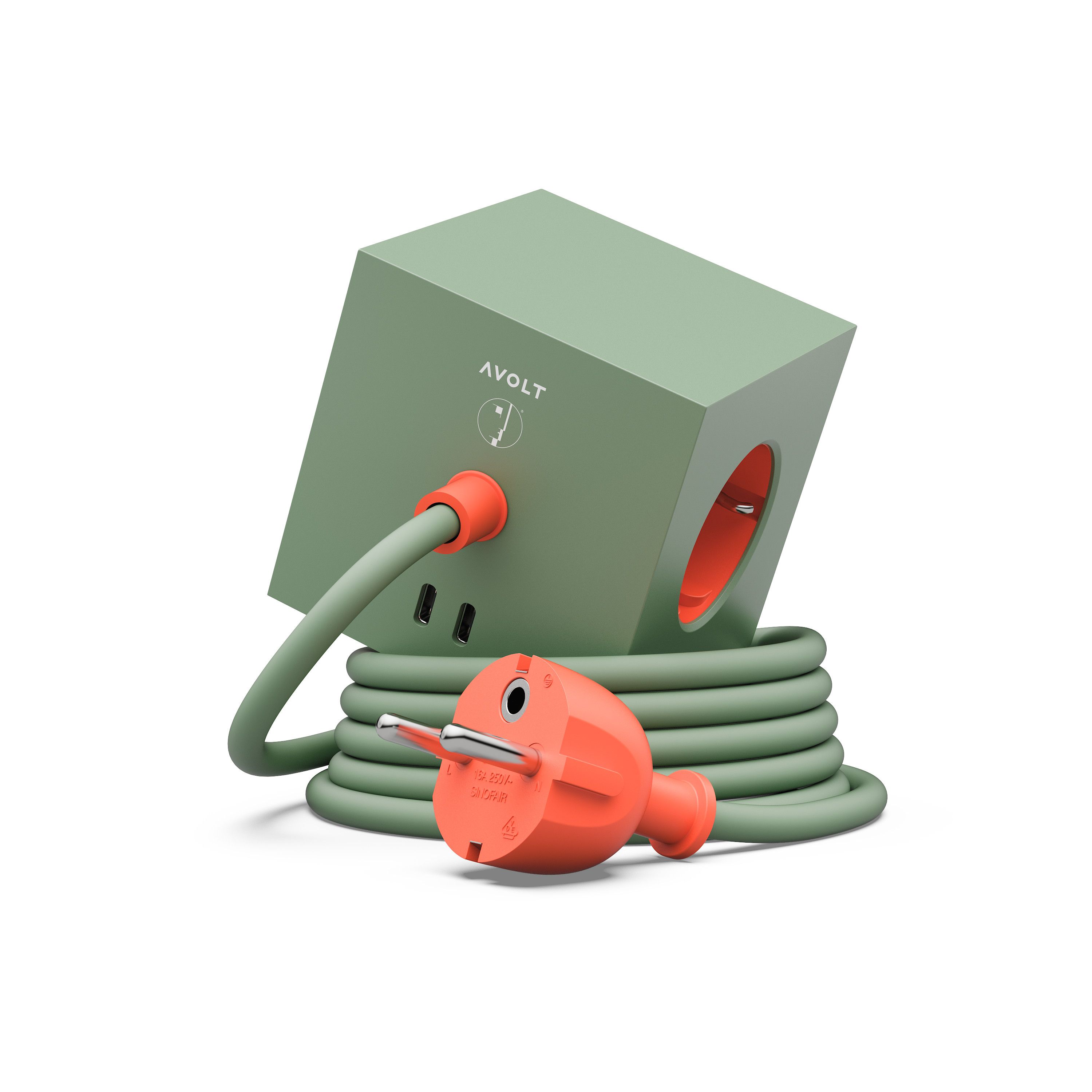 Extender Square 1 - USB-C με τρεις υποδοχές Schuko Type F και δύο θύρες USB-C 1,8Μ - Gecko Bloom