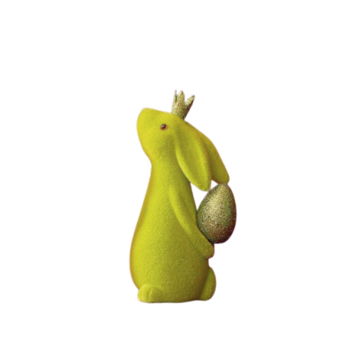 Bunny w. egg, green, flocked plastic