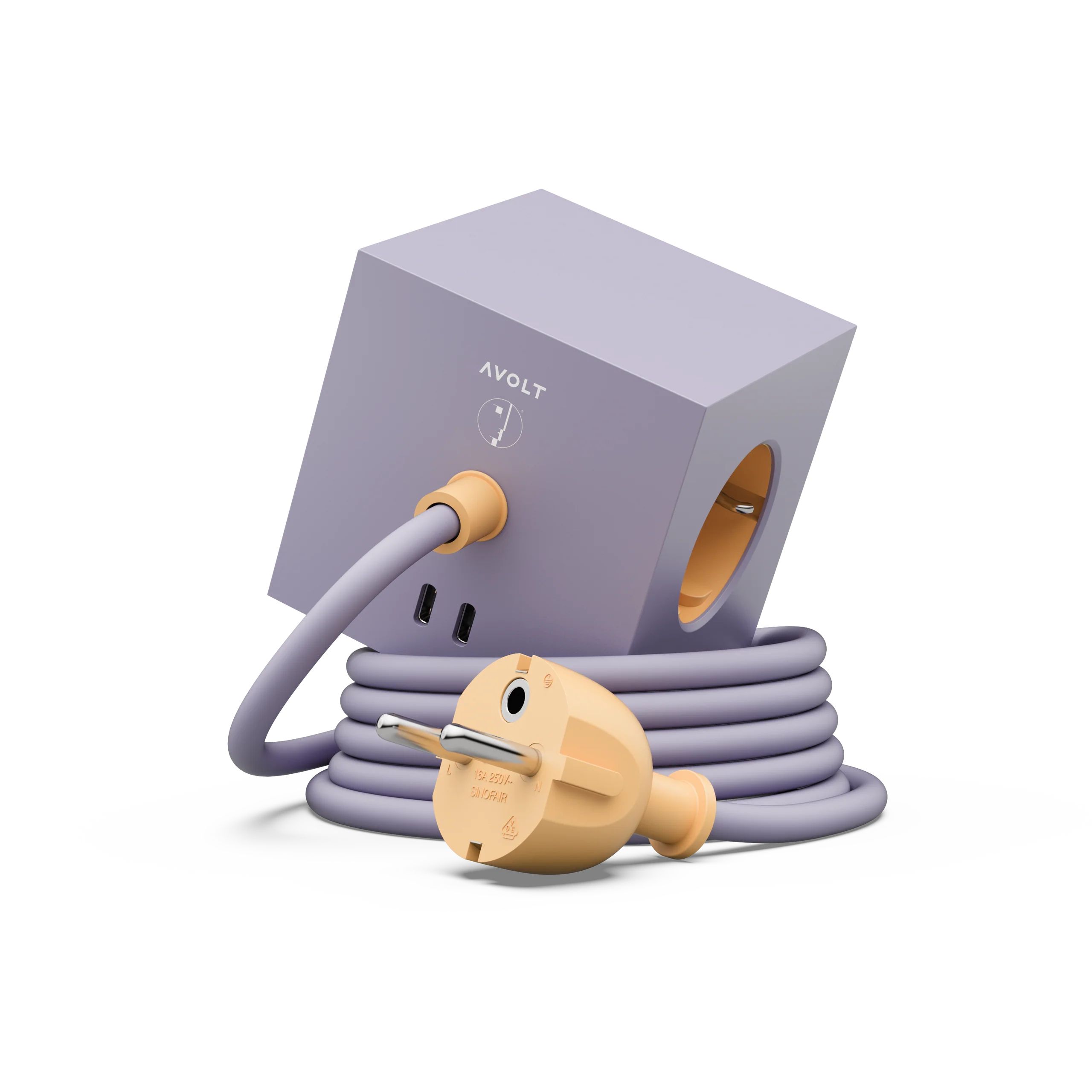 Extender Square 1 - USB-C με τρεις υποδοχές Schuko Type F και δύο θύρες USB-C Lavender Glow