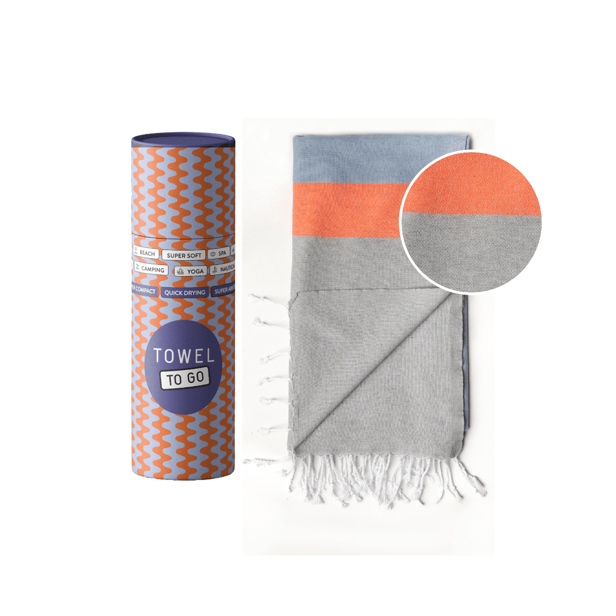 Πετσέτα Towel To Go σε συσκευασία Δώρου 1.80 x 1.00 m Neon - Μπλε / Γκρι