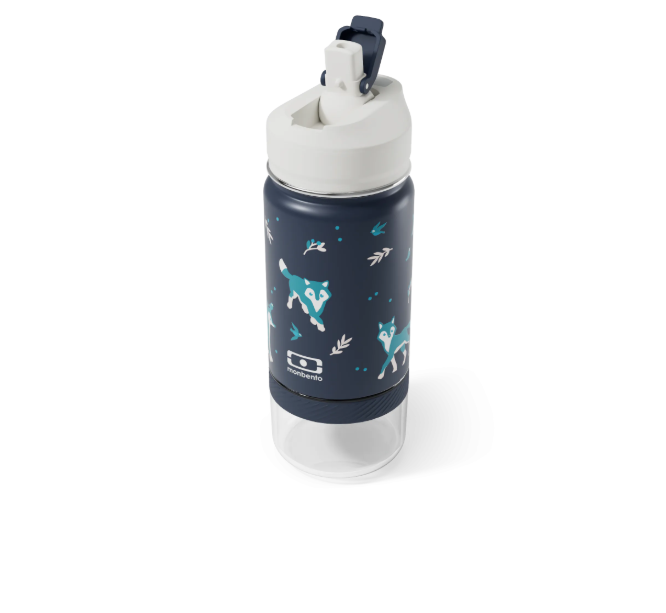 Monbento Twisty Blue Wolf Παιδικό Ισοθερμικό Μπουκάλι με Καλαμάκι & Δοχείο Σνακ 300ml