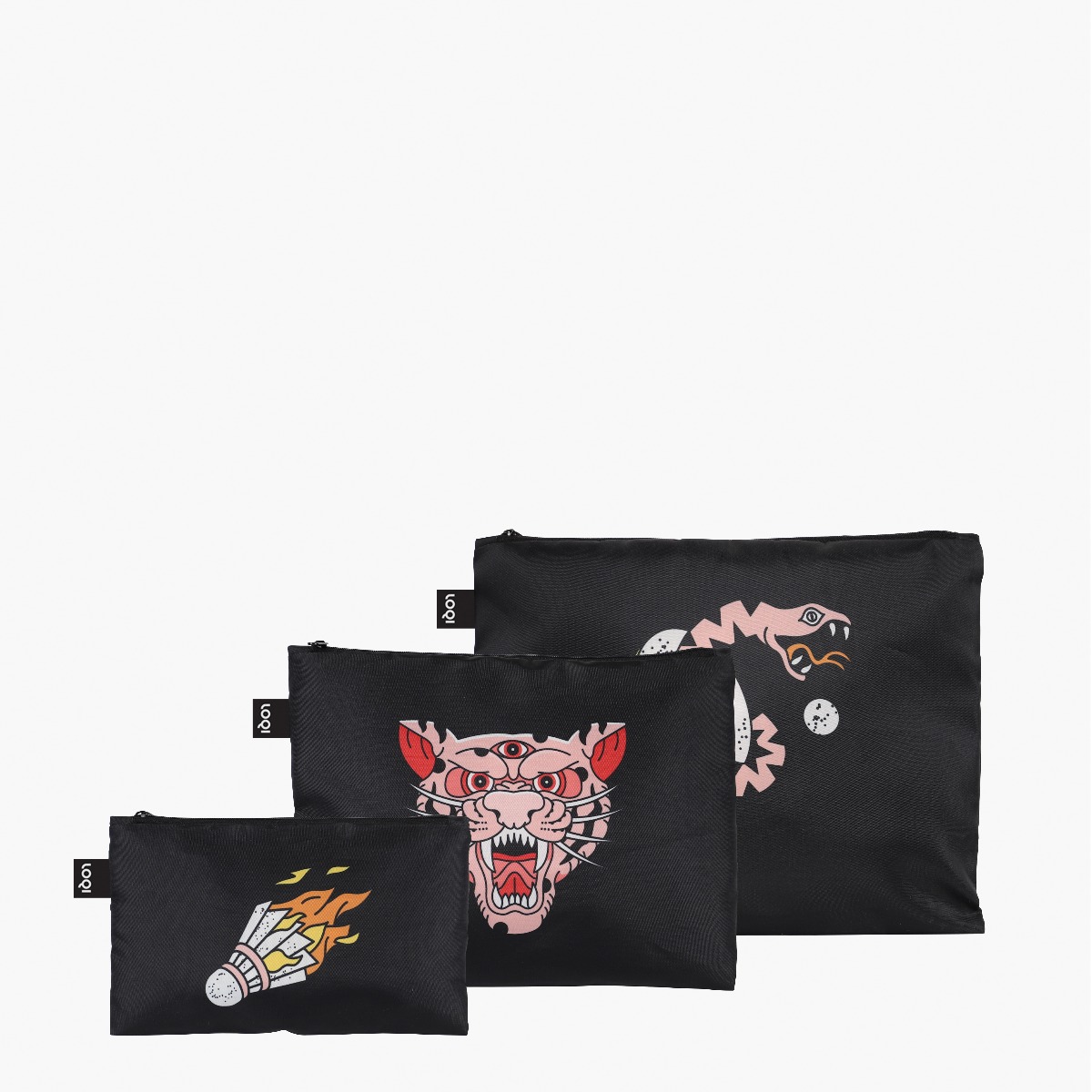 LOQI LOQI Σετ Τσαντάκια Recycled | SNASK Tiger Snake Beer Black