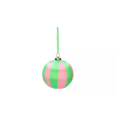 Chinois Christmas ball with stripes 8cm - Pink/Green-1 Chinois Christmas ball with stripes 8cm - Pink/Green-1