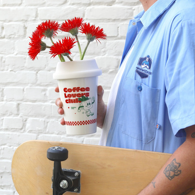 Vase Cup of Coffee  - White/Red/Green-2 Vase Cup of Coffee  - White/Red/Green-2