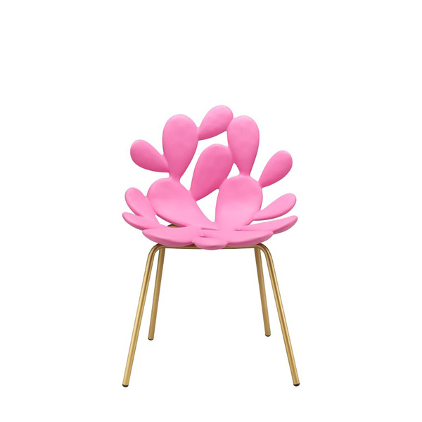 Filicudi chairs by QEEBOO, Set of 2 pieces - Bright Pink/Brass - 1