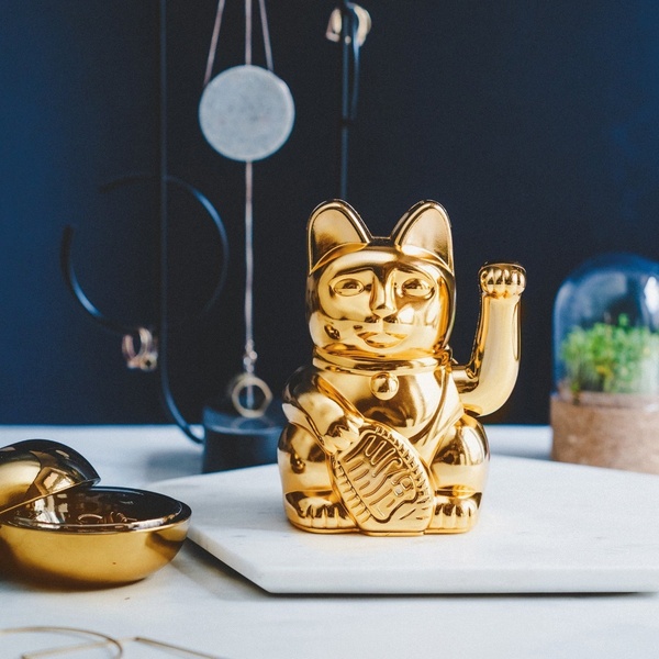 Τυχερή Γάτα Maneki Neko DONKEY σε Γυαλιστερό Χρυσό 15cm - 1