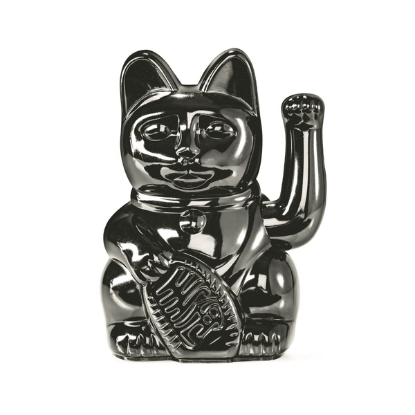 Τυχερή Γάτα Maneki Neko DONKEY σε Γυαλιστερό Μαύρο, 15 cm