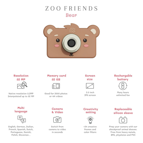 Zoo Friends Children's Digital Camera – Bear - 3 Zoo Friends Children's Digital Camera – Bear - 3