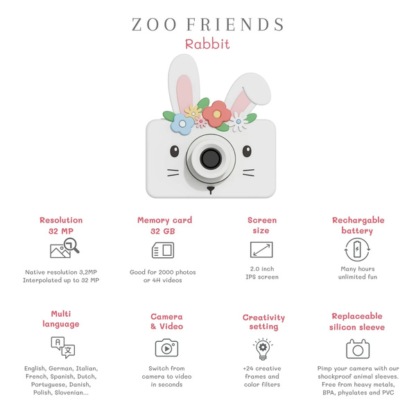Zoo Friends Children's Digital Camera – Rabbit Flower - 8 Zoo Friends Children's Digital Camera – Rabbit Flower - 8