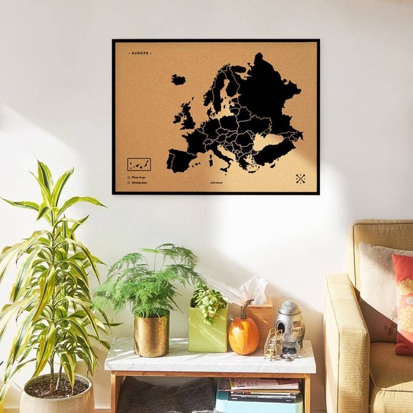 Ευρωπαϊκός Χάρτης Woody από Φελλό με μαύρο κάδρο XL 90 x 60 cm - Μαύρο