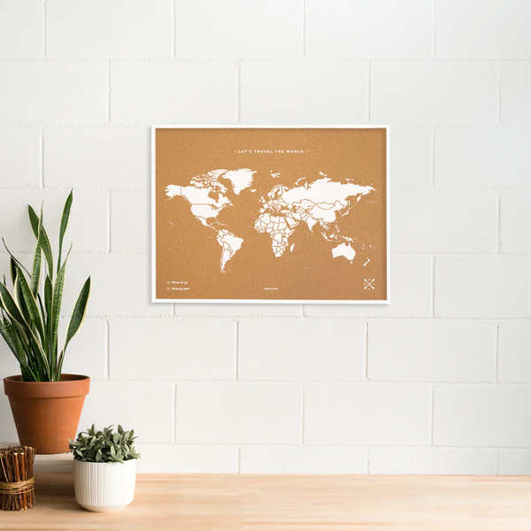 Woody Map with White Frame XL 90 x 60 cm - White