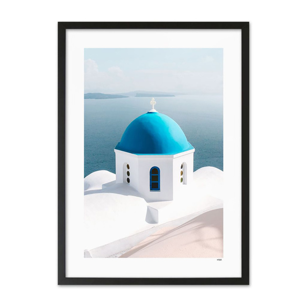 Santorini - Blue Chapel Print - A4 (21 x 30cm) - 1