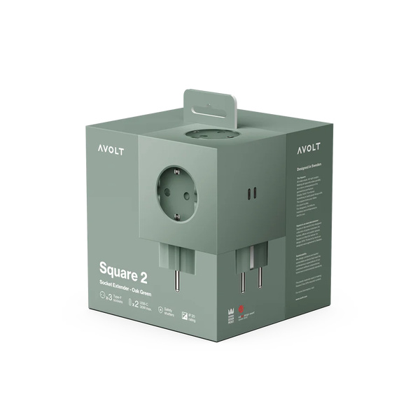 Square 2 Socket extender with 30W Dual USBC, Oak Green - 2 Square 2 Socket extender with 30W Dual USBC, Oak Green - 2