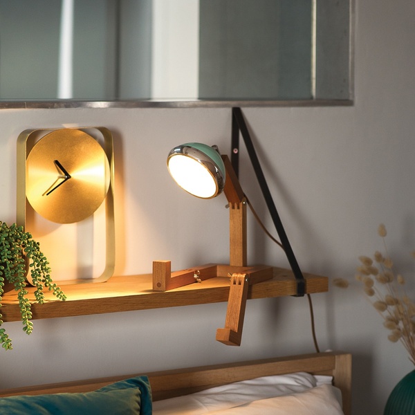 Lamp Handmade Wooden, LED light Mr. Wattson, 40cm | Tiffany Green - 1
