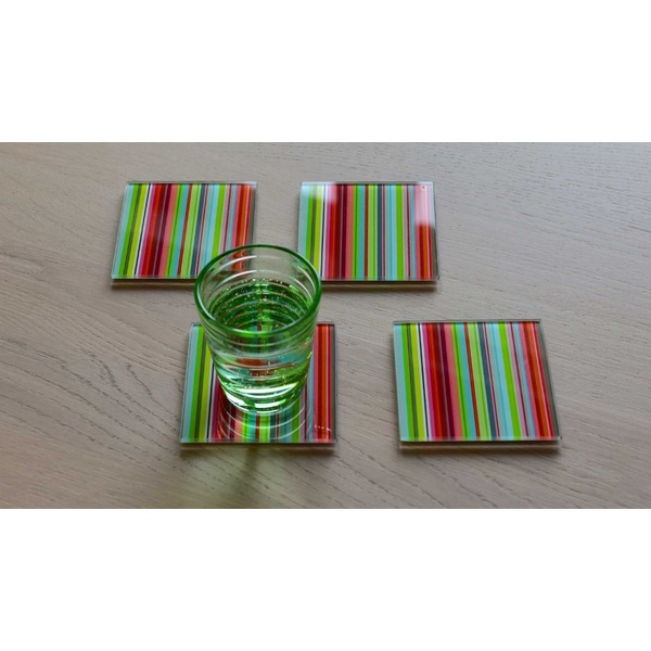 Glass Coaster Set - Stripes - 4