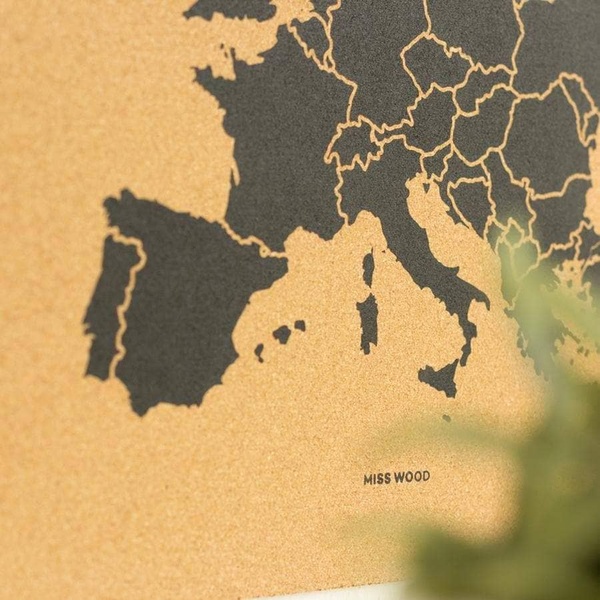 Ευρωπαϊκός Χάρτης Woody από Φελλό με μαύρο κάδρο XL 90 x 60 cm - Μαύρο - 6
