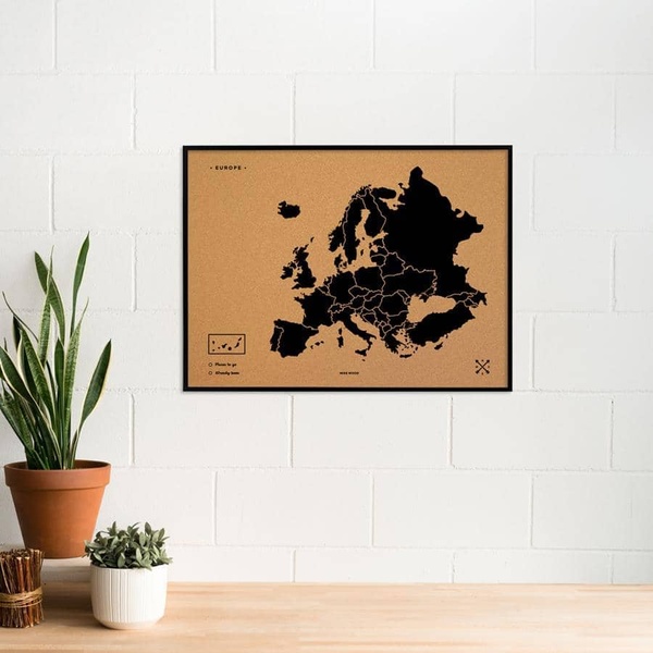 Ευρωπαϊκός Χάρτης Woody από Φελλό με μαύρο κάδρο XL 90 x 60 cm - Μαύρο - 8