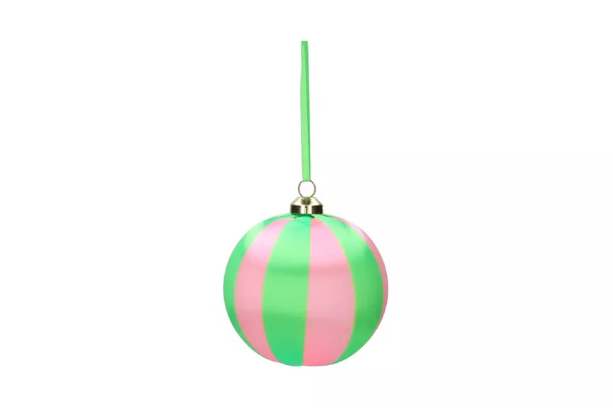 Chinois Christmas ball with stripes 8cm - Pink/Green Chinois Christmas ball with stripes 8cm - Pink/Green