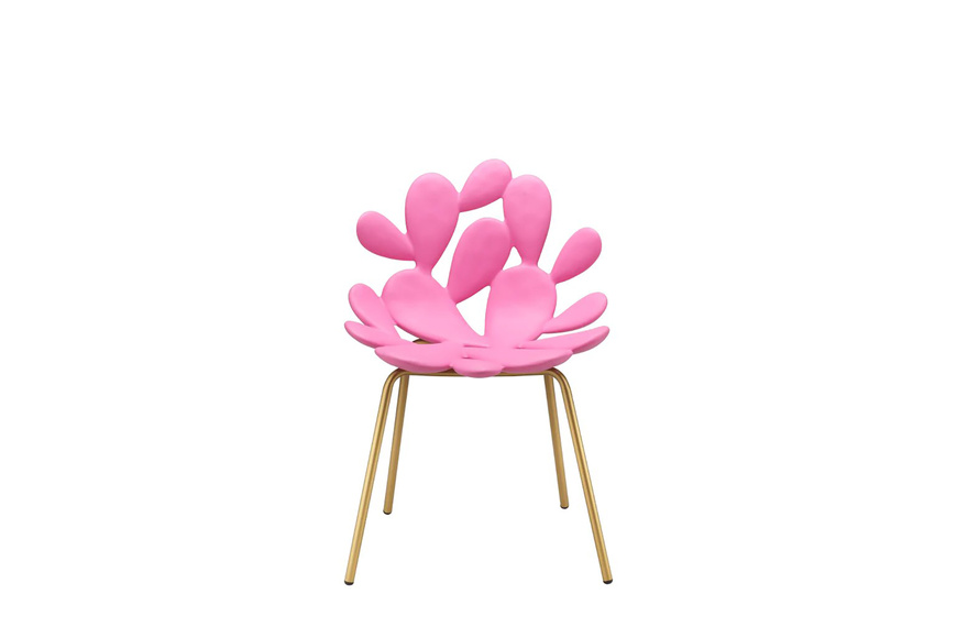 Filicudi chairs by QEEBOO, Set of 2 pieces - Bright Pink/Brass - 1