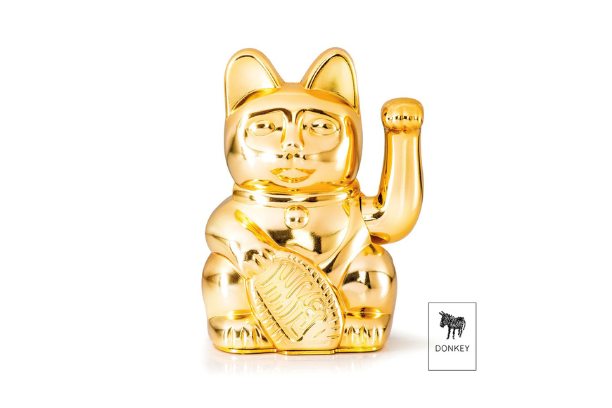 Τυχερή Γάτα Maneki Neko DONKEY σε Γυαλιστερό Χρυσό 15cm