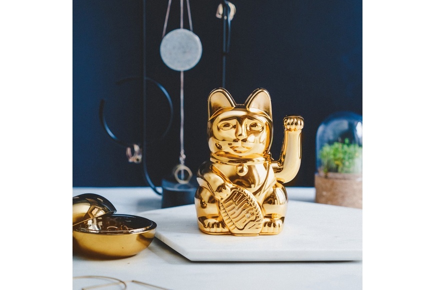 Τυχερή Γάτα Maneki Neko DONKEY σε Γυαλιστερό Χρυσό 15cm - 1