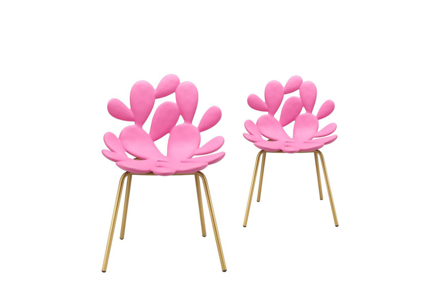 Filicudi chairs by QEEBOO, Set of 2 pieces - Bright Pink/Brass