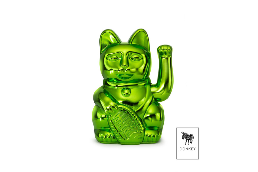 Τυχερή Γάτα Maneki Neko DONKEY σε Γυαλιστερό Πράσινο 15cm